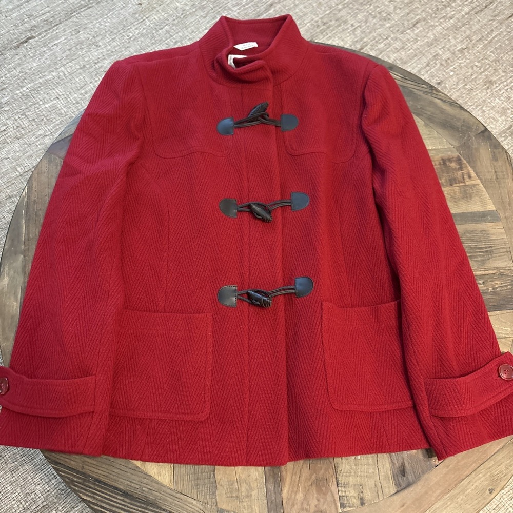 Talbots Wool Jacket Womens 18 Red Italian Fabric Lined Duffle Coat Toggle